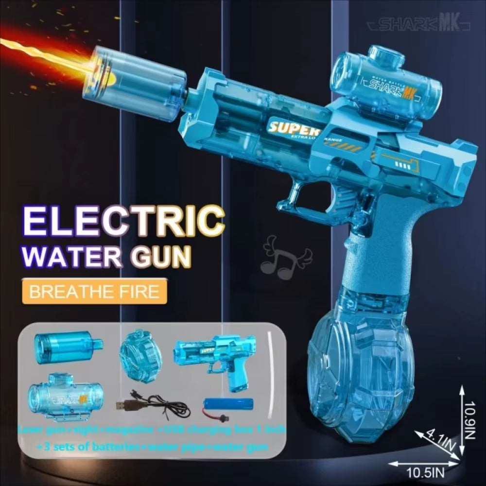 Electric Water Gun with Light Toys Summer Outdoor Shooting Beach Game Toy Automatic Water Squirt Gun for Boy Birthday Xmas Gifts