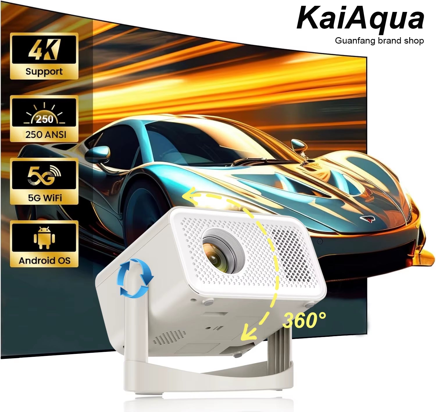 Kaiaqua Projector HT23 plus 4K Android 11 Dual Wifi6 260ANSI Allwinner H713 BT5.0 1080P 1280*720P Home Cinema Outdoor Projetor