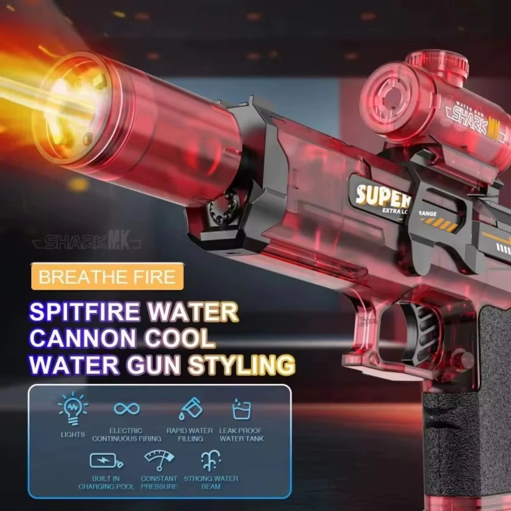 Electric Water Gun with Light Toys Summer Outdoor Shooting Beach Game Toy Automatic Water Squirt Gun for Boy Birthday Xmas Gifts