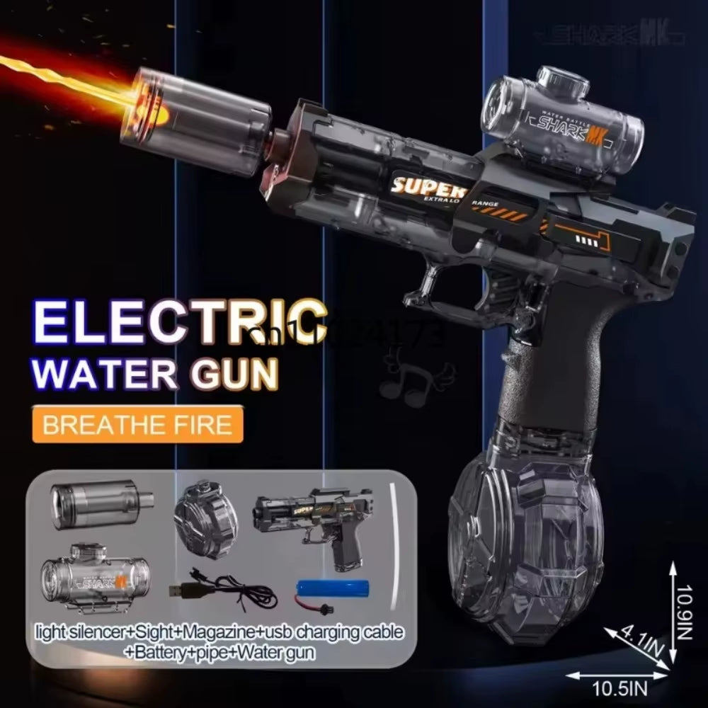Electric Water Gun with Light Toys Summer Outdoor Shooting Beach Game Toy Automatic Water Squirt Gun for Boy Birthday Xmas Gifts