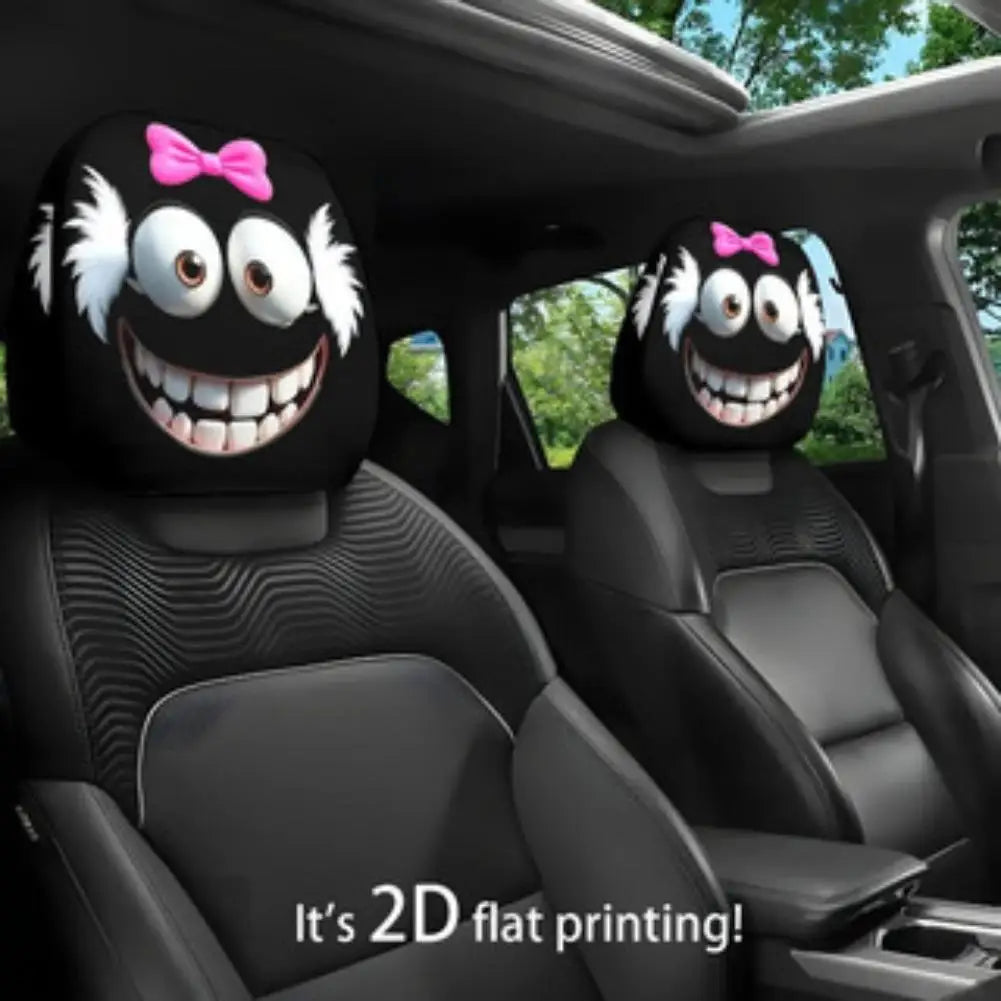 2Pcs Universal Fun Cartoon Car Pillowcase Cute Funny Car Print Pillowcase Breathable Comfortable Holiday Car Interior Accessory