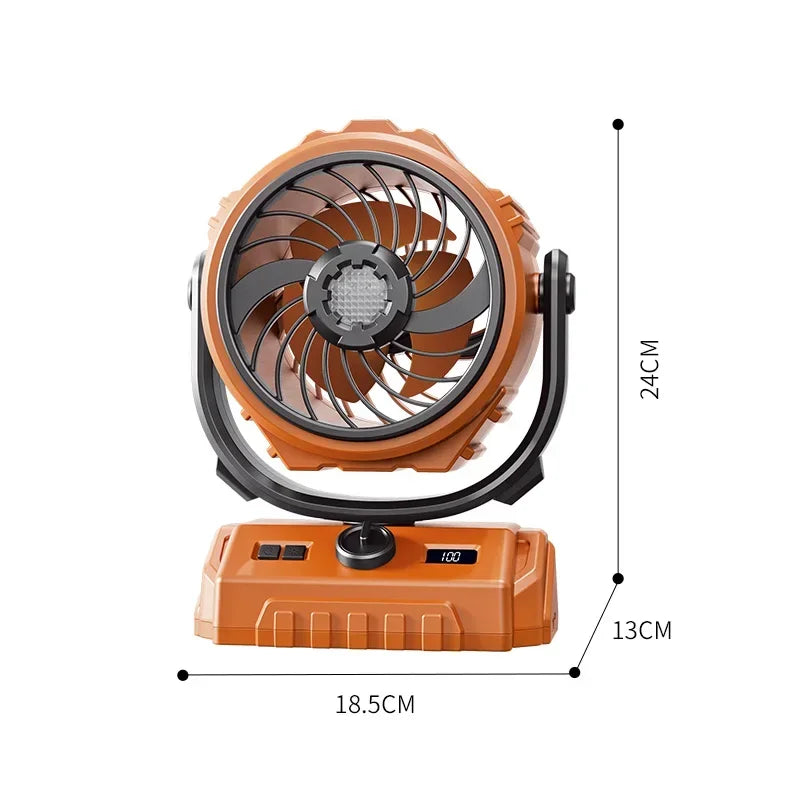 Outdoor Oscillating Camping Fan with LED Light & Power Bank β The Ultimate 3-in-1 Camp Companion