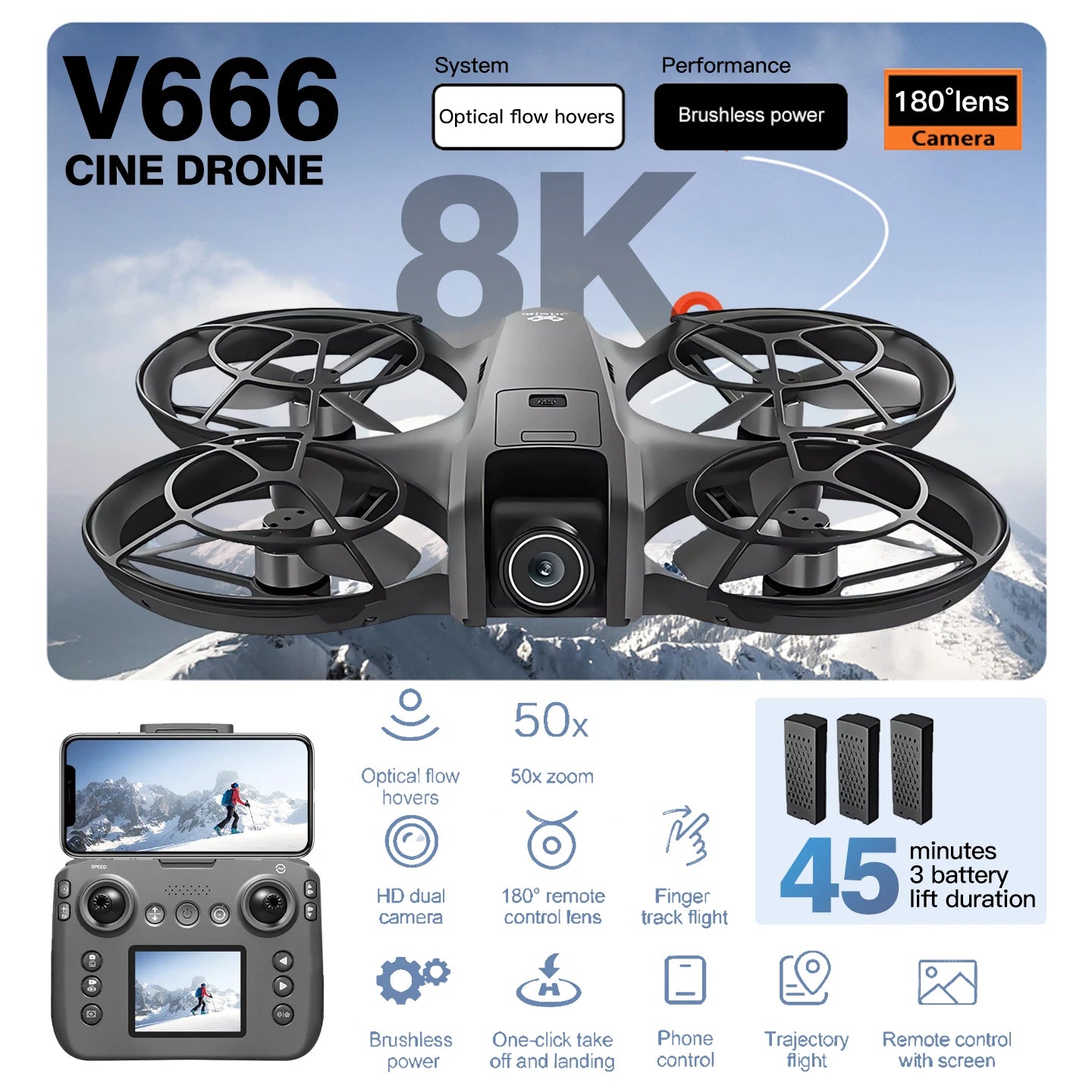 For Xiaomi V666 MINI Drone Professional WIFI 5G Drone Obstacle Avoidance Brushless Altitude Headless Mode RC Quadcopter FPV Toys