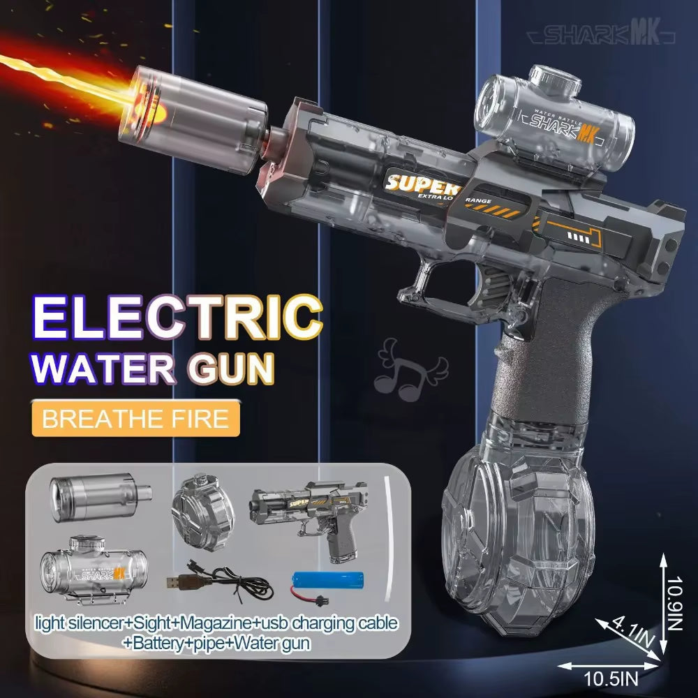 Electric Water Gun with Light Toys Summer Outdoor Shooting Beach Game Toy Automatic Water Squirt Gun for Boy Birthday Xmas Gifts