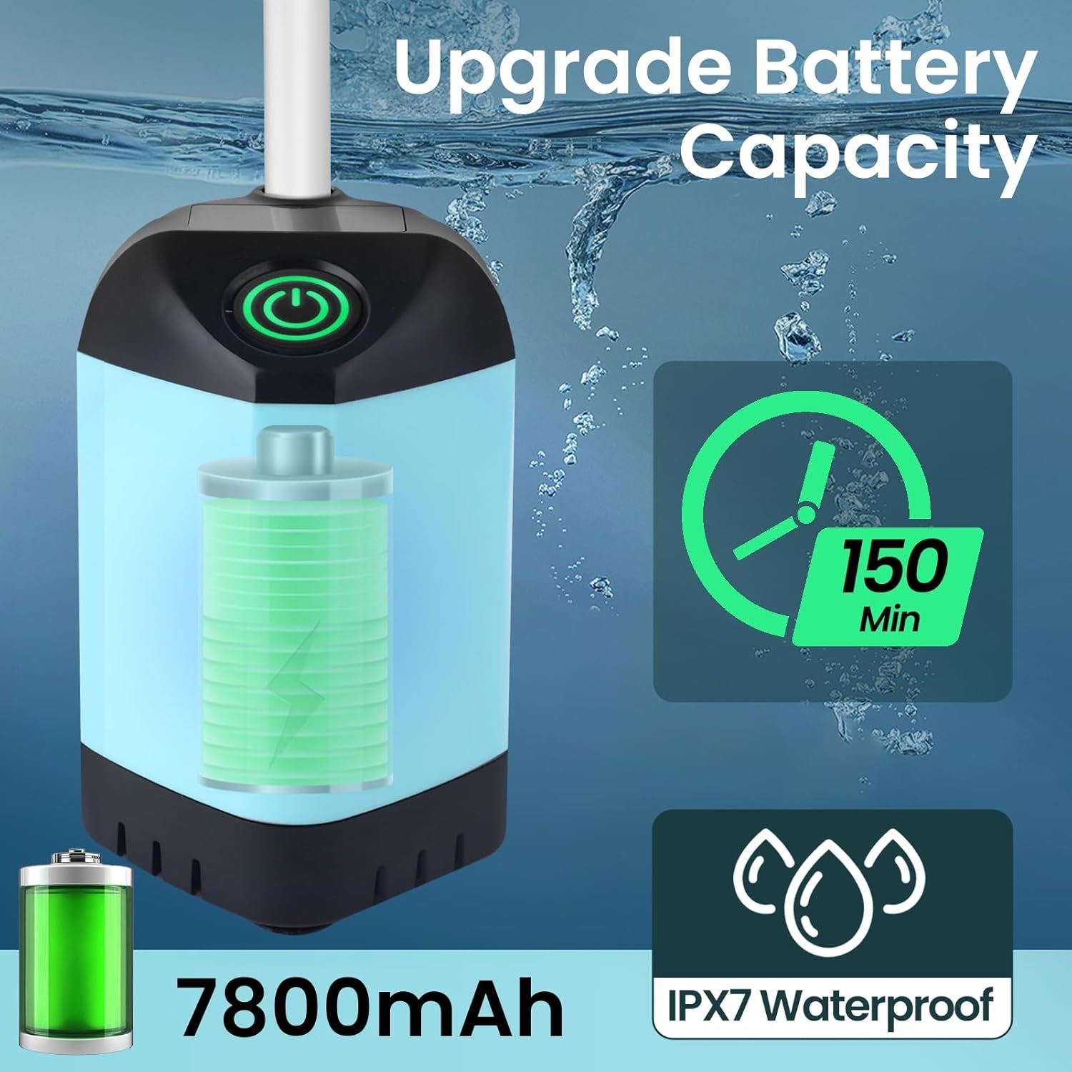 Portable Camping Shower with 7800Mah Battery - 3 Spray Modes, IPX7 Waterproof & Powerful Suction for Indoor, Camping, Beach Travel, RV Life, Pet Bathing, Gardening