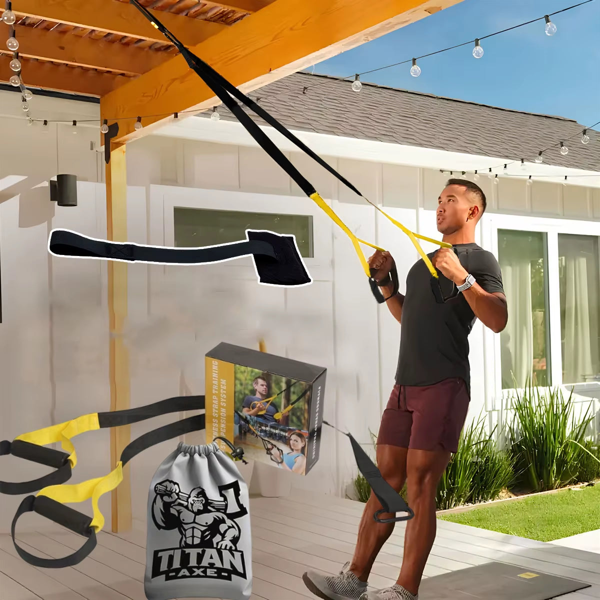 Suspended Training Belt with Bungee Storage Bag for Pull-Ups, Pilates, Strength Training and Resistance Home Exercise Supplies