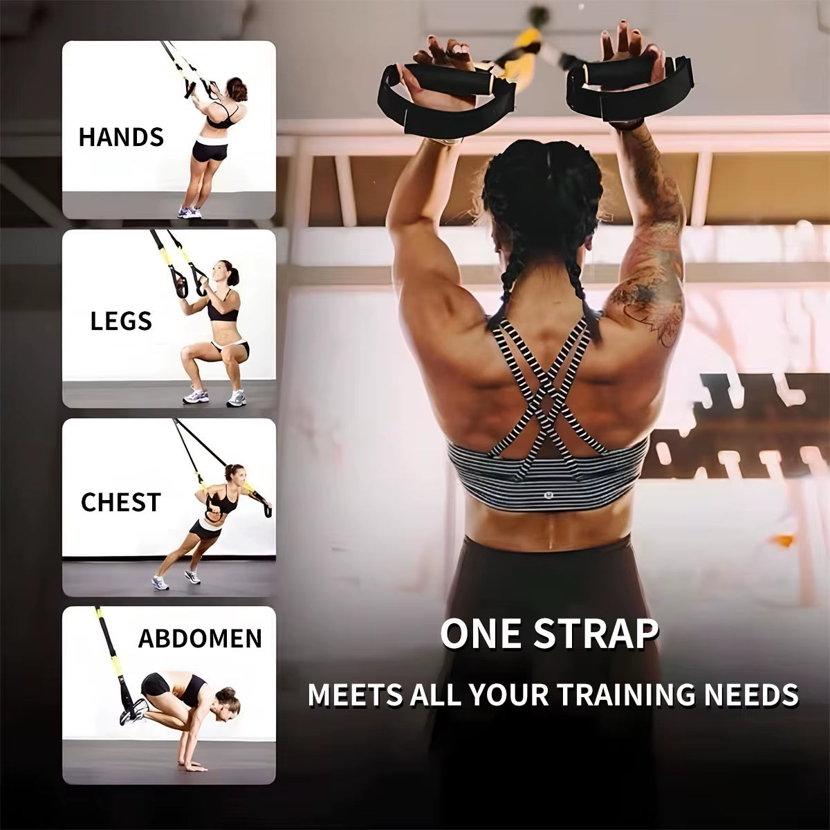 Suspended Training Belt with Bungee Storage Bag for Pull-Ups, Pilates, Strength Training and Resistance Home Exercise Supplies