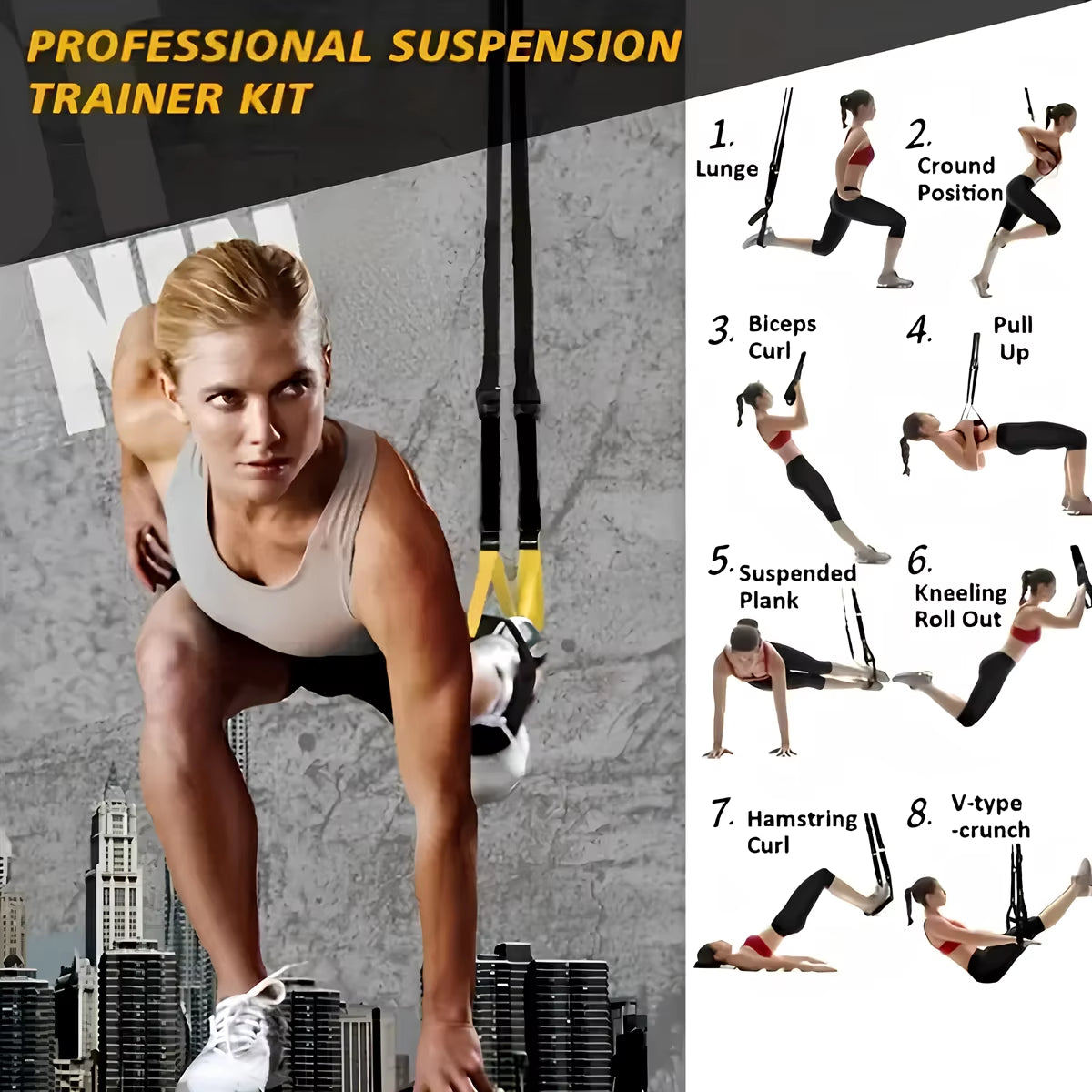 Suspended Training Belt with Bungee Storage Bag for Pull-Ups, Pilates, Strength Training and Resistance Home Exercise Supplies