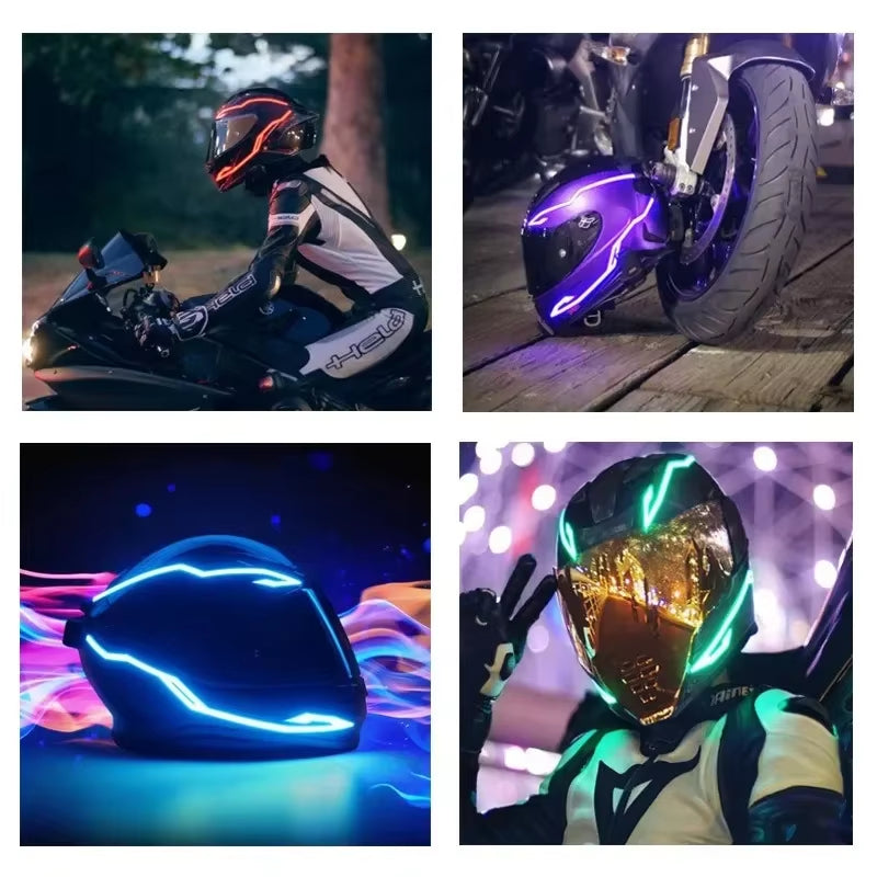 Motorcycle Helmet Light 4 in 1 EL Light 3 Mode Led Helmet Light Night Riding Signal Helmet Strip Decoration Accessories Kit