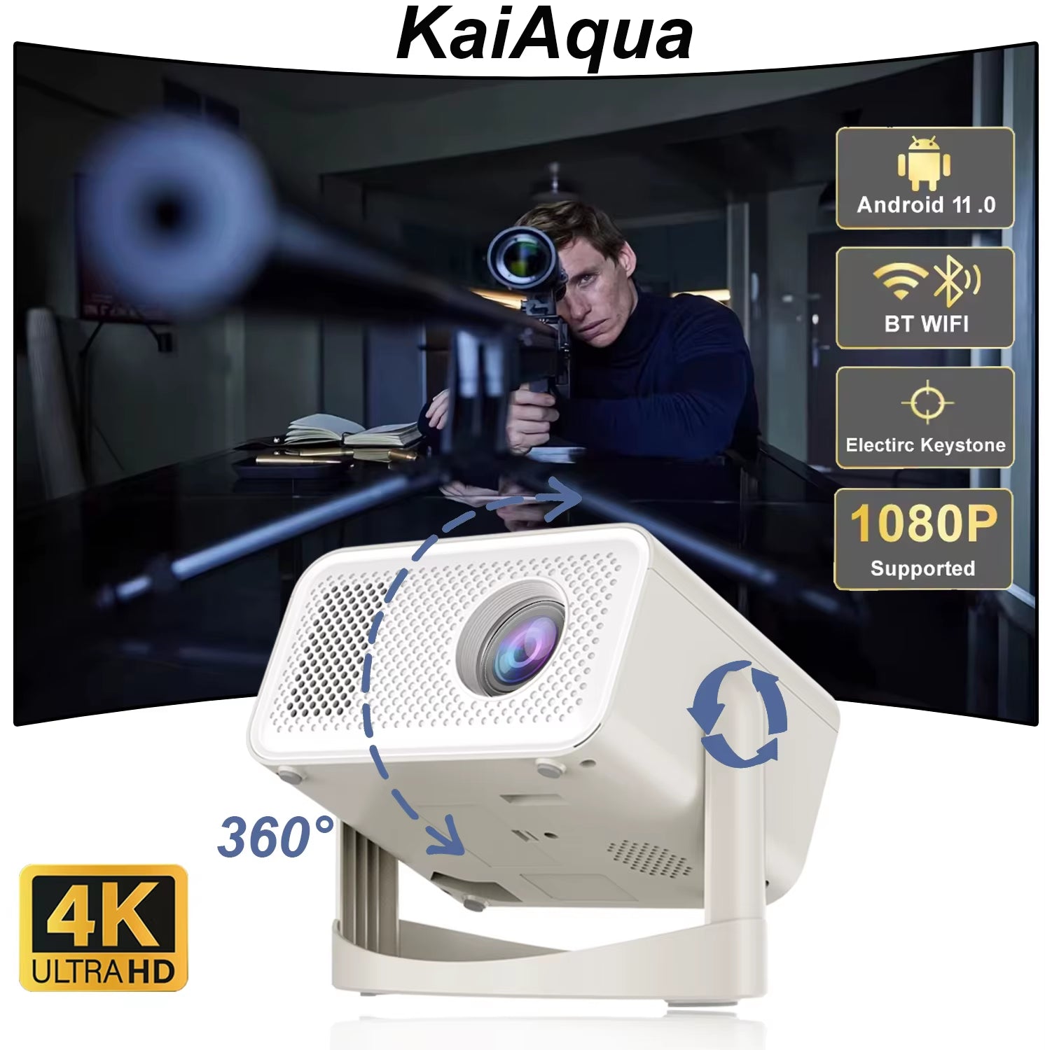 Kaiaqua Projector HT23 plus 4K Android 11 Dual Wifi6 260ANSI Allwinner H713 BT5.0 1080P 1280*720P Home Cinema Outdoor Projetor