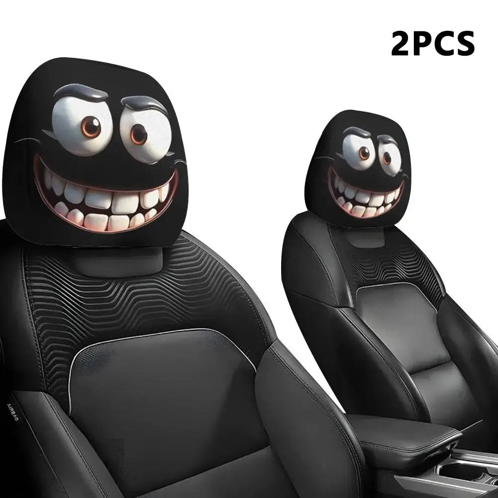 2Pcs Universal Fun Cartoon Car Pillowcase Cute Funny Car Print Pillowcase Breathable Comfortable Holiday Car Interior Accessory