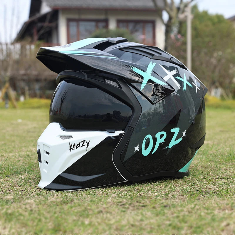 Street Fighter Motorcycle Helmet Men'S and Women'S Four Seasons Motorcycle Retro Full Helmet Half Helmet Combination Helmet