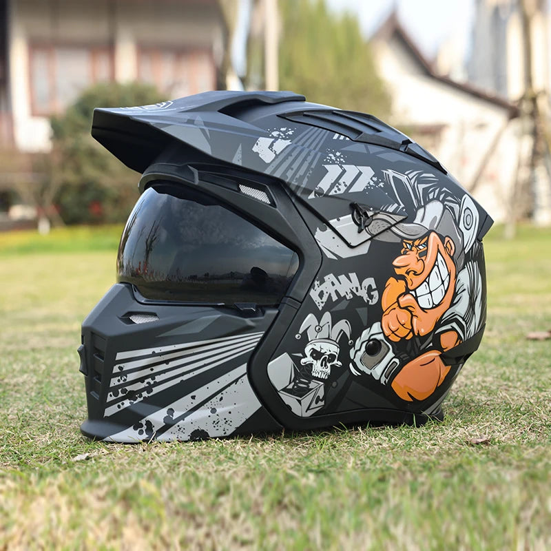 Street Fighter Motorcycle Helmet Men'S and Women'S Four Seasons Motorcycle Retro Full Helmet Half Helmet Combination Helmet