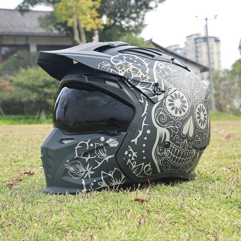 Street Fighter Motorcycle Helmet Men'S and Women'S Four Seasons Motorcycle Retro Full Helmet Half Helmet Combination Helmet