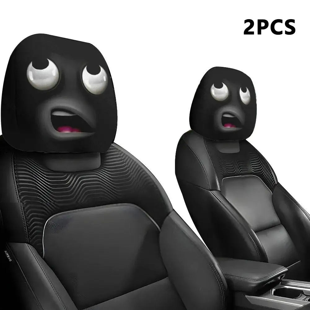 2Pcs Universal Fun Cartoon Car Pillowcase Cute Funny Car Print Pillowcase Breathable Comfortable Holiday Car Interior Accessory
