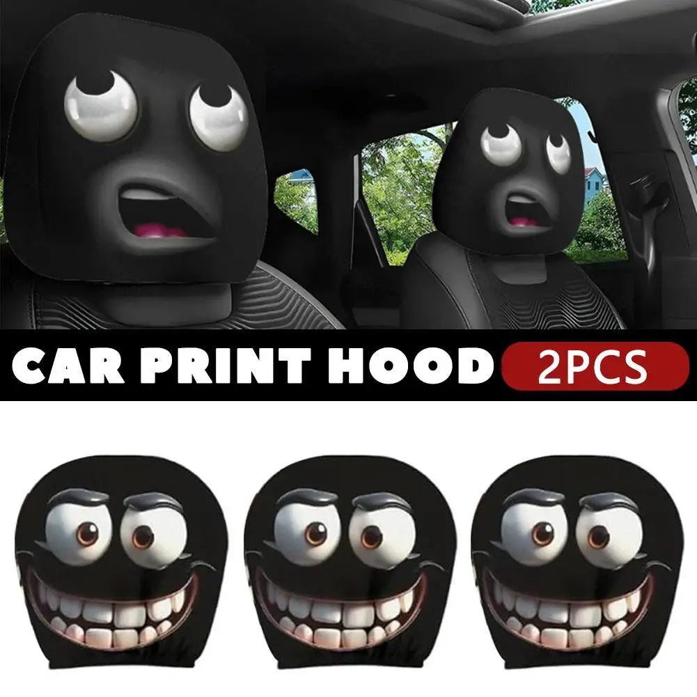 2Pcs Universal Fun Cartoon Car Pillowcase Cute Funny Car Print Pillowcase Breathable Comfortable Holiday Car Interior Accessory