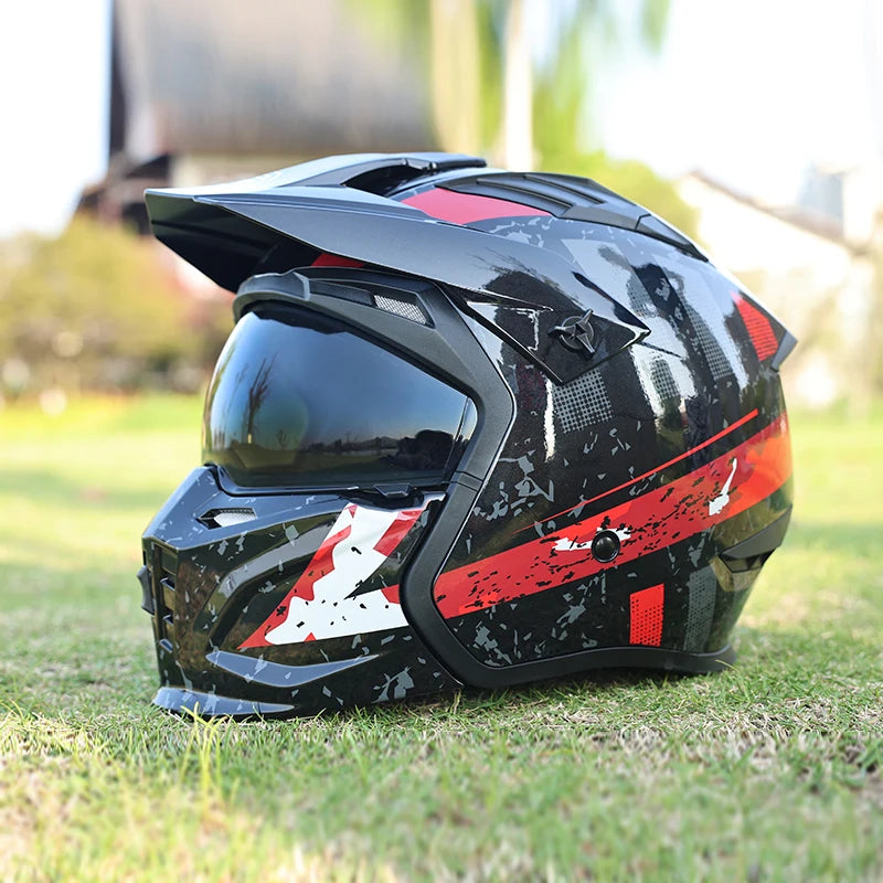 Street Fighter Motorcycle Helmet Men'S and Women'S Four Seasons Motorcycle Retro Full Helmet Half Helmet Combination Helmet