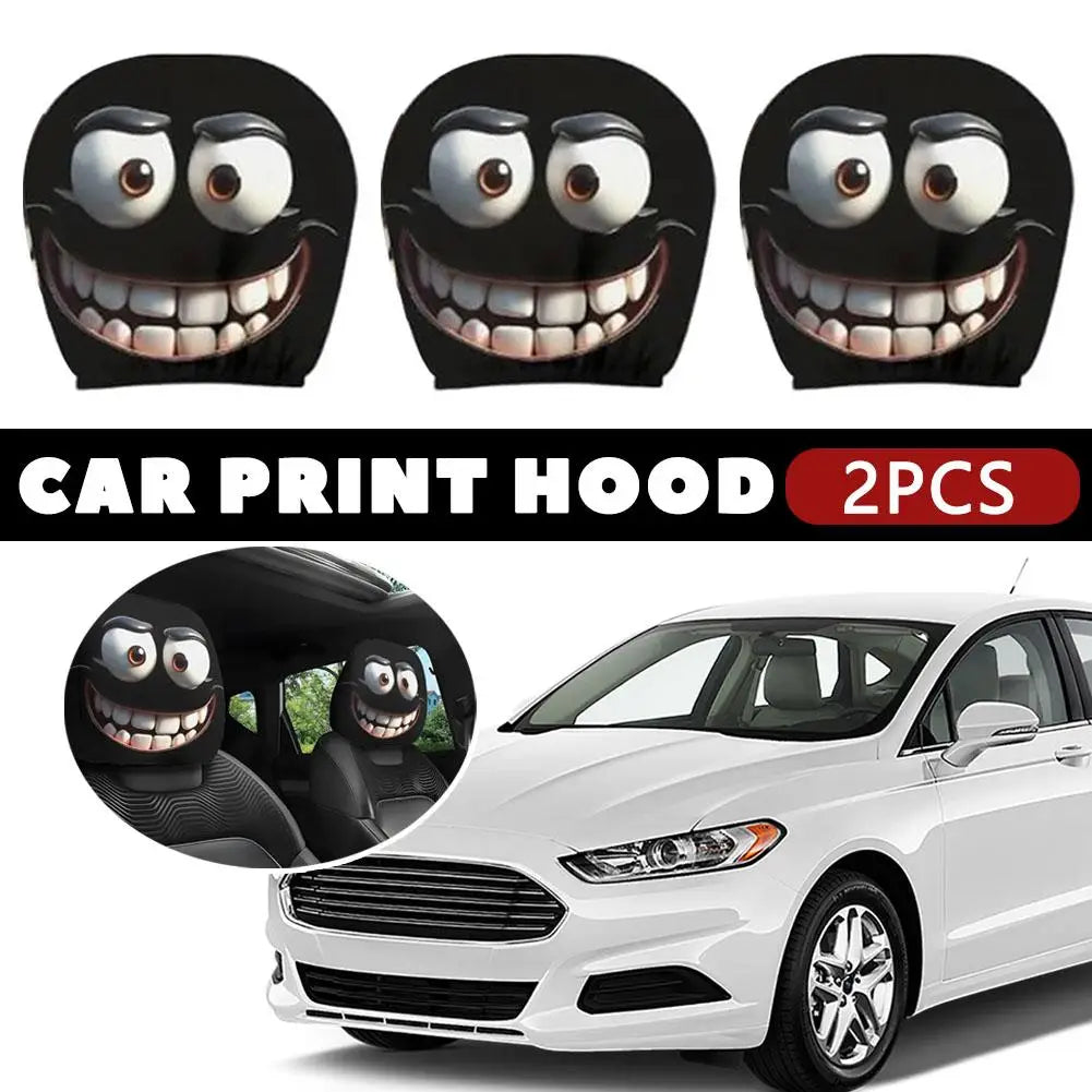 2Pcs Universal Fun Cartoon Car Pillowcase Cute Funny Car Print Pillowcase Breathable Comfortable Holiday Car Interior Accessory