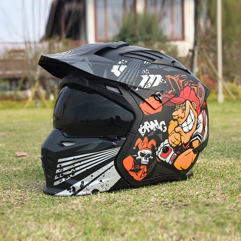 Street Fighter Motorcycle Helmet Men'S and Women'S Four Seasons Motorcycle Retro Full Helmet Half Helmet Combination Helmet