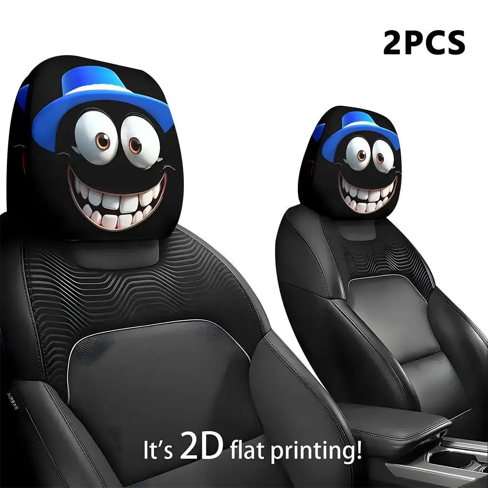 2Pcs Universal Fun Cartoon Car Pillowcase Cute Funny Car Print Pillowcase Breathable Comfortable Holiday Car Interior Accessory