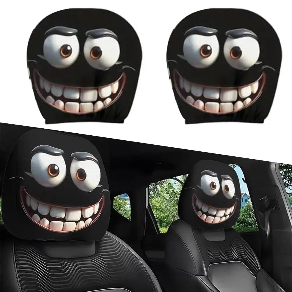 2Pcs Universal Fun Cartoon Car Pillowcase Cute Funny Car Print Pillowcase Breathable Comfortable Holiday Car Interior Accessory