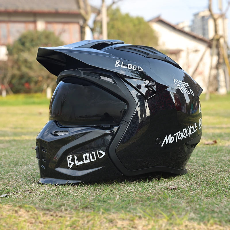 Street Fighter Motorcycle Helmet Men'S and Women'S Four Seasons Motorcycle Retro Full Helmet Half Helmet Combination Helmet
