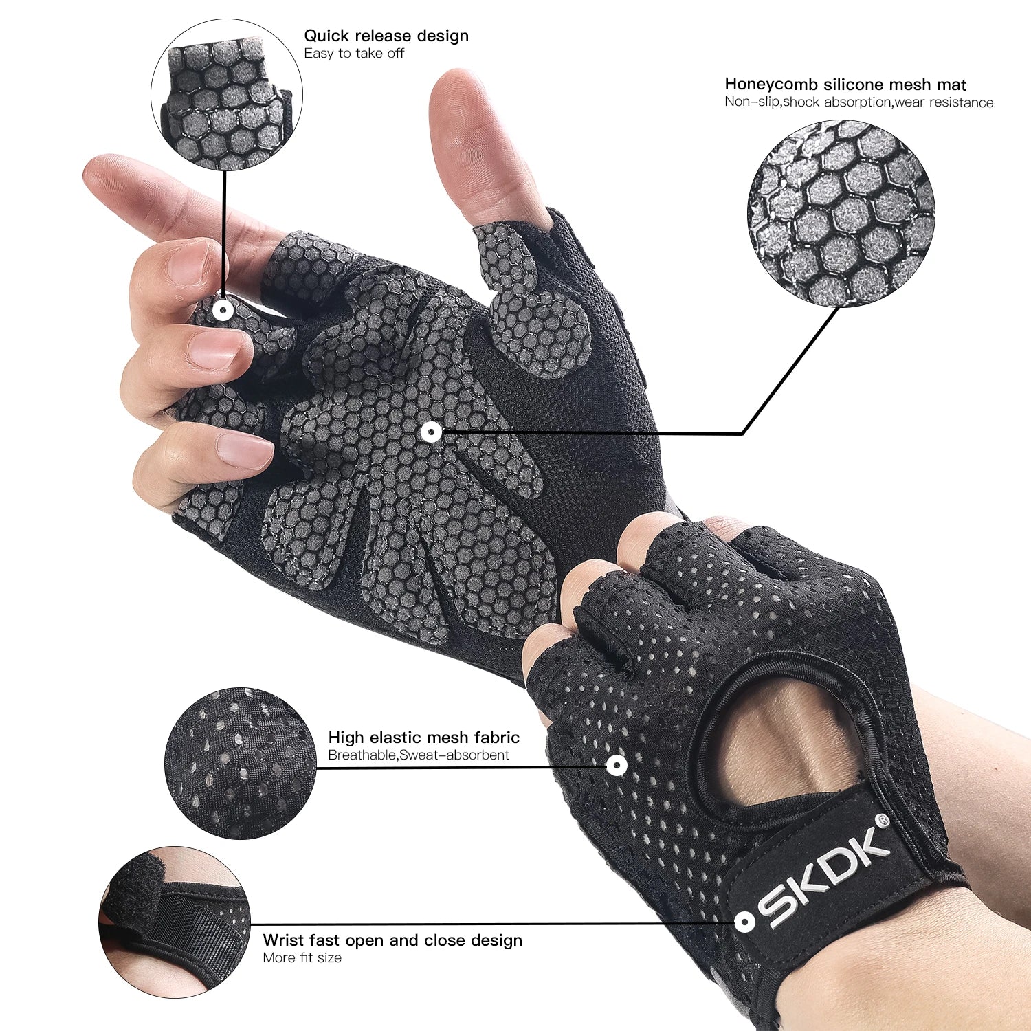 SKDK Gym Gloves – Breathable, Anti-Slip Workout Gloves for Weightlifting, CrossFit & Fitness Training