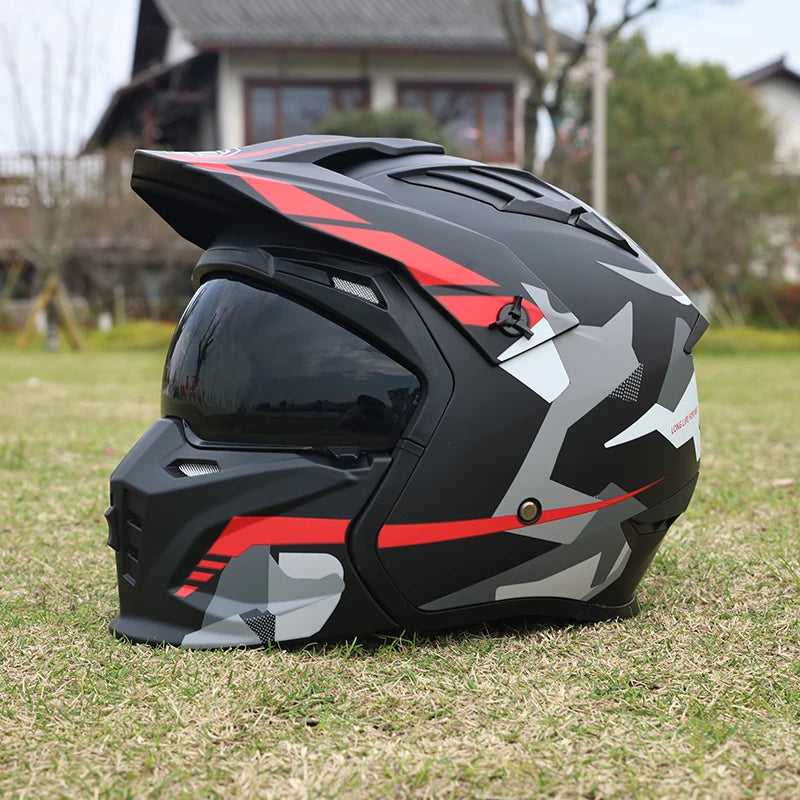 Street Fighter Motorcycle Helmet Men'S and Women'S Four Seasons Motorcycle Retro Full Helmet Half Helmet Combination Helmet