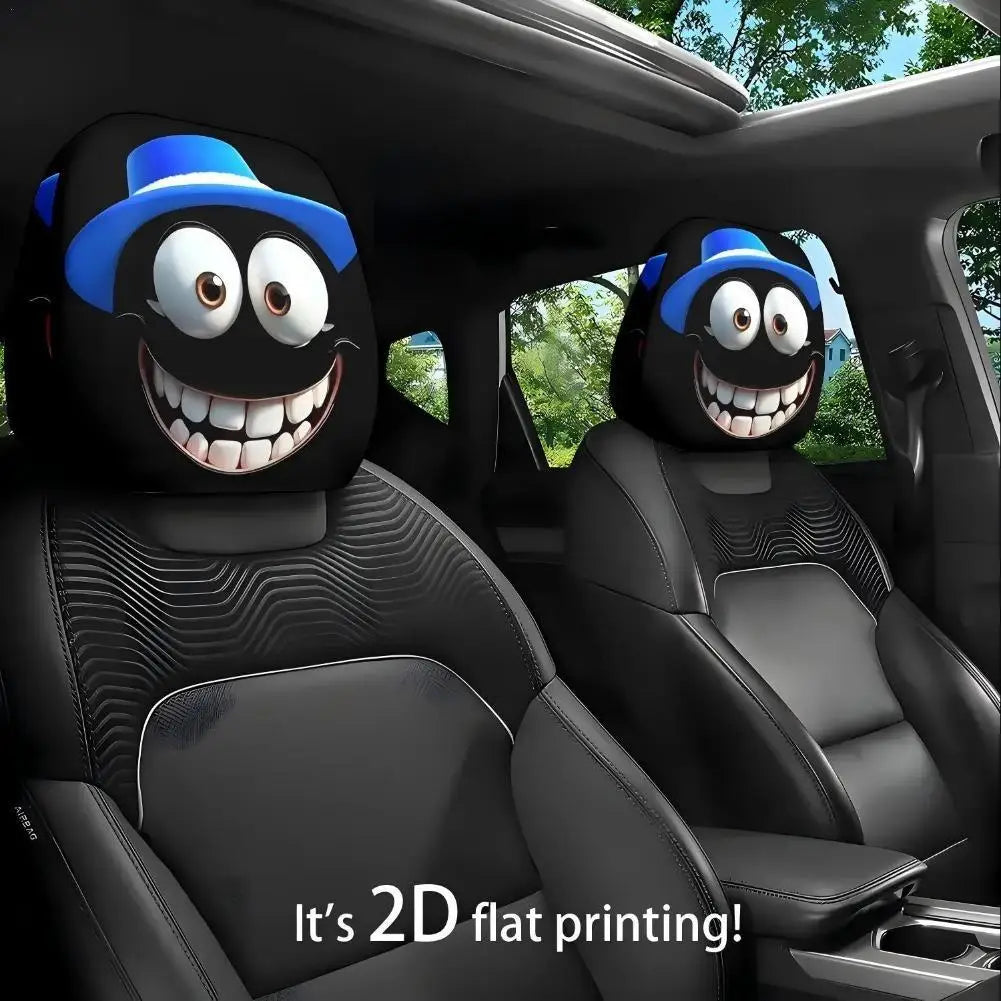 2Pcs Universal Fun Cartoon Car Pillowcase Cute Funny Car Print Pillowcase Breathable Comfortable Holiday Car Interior Accessory