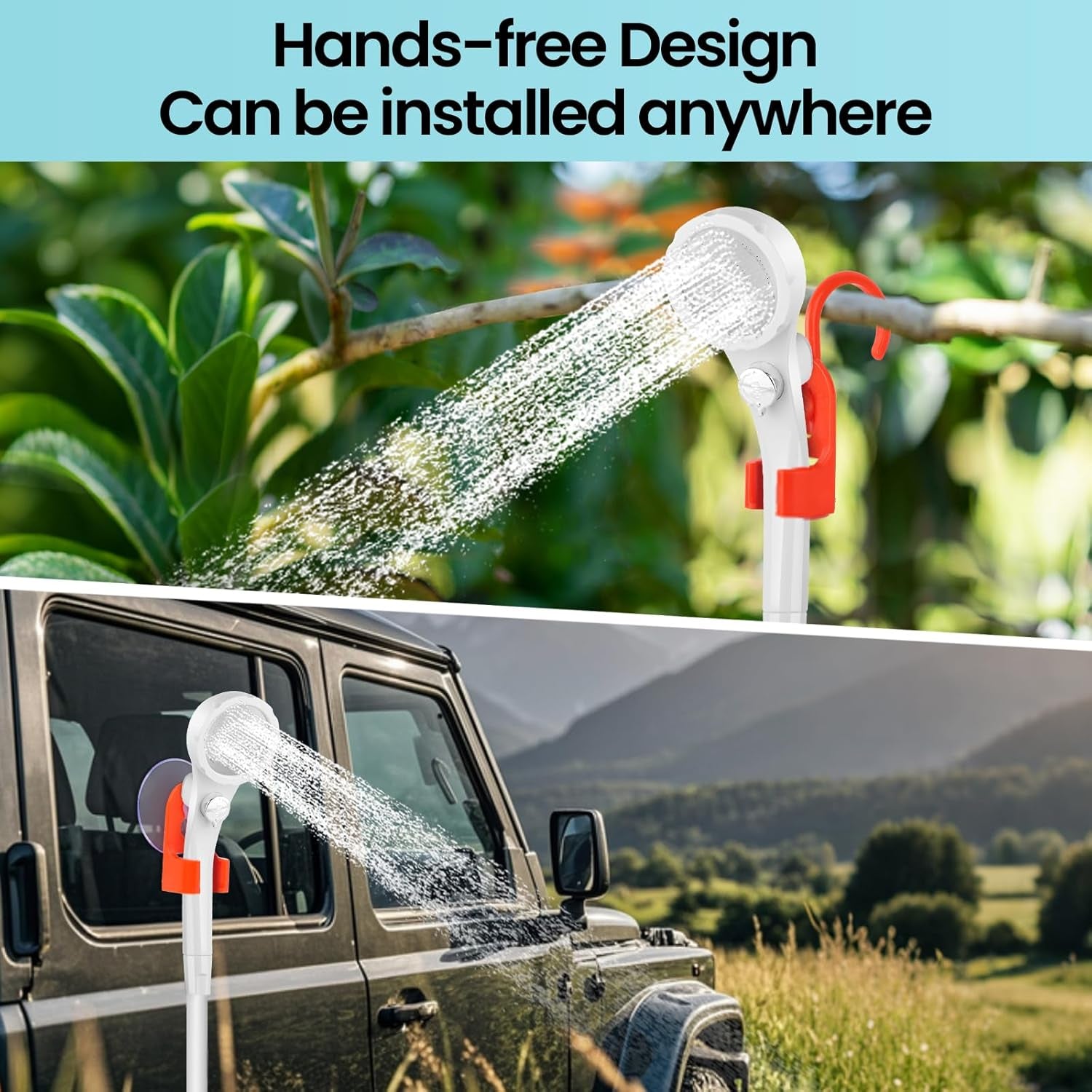 Portable Camping Shower with 7800Mah Battery - 3 Spray Modes, IPX7 Waterproof & Powerful Suction for Indoor, Camping, Beach Travel, RV Life, Pet Bathing, Gardening