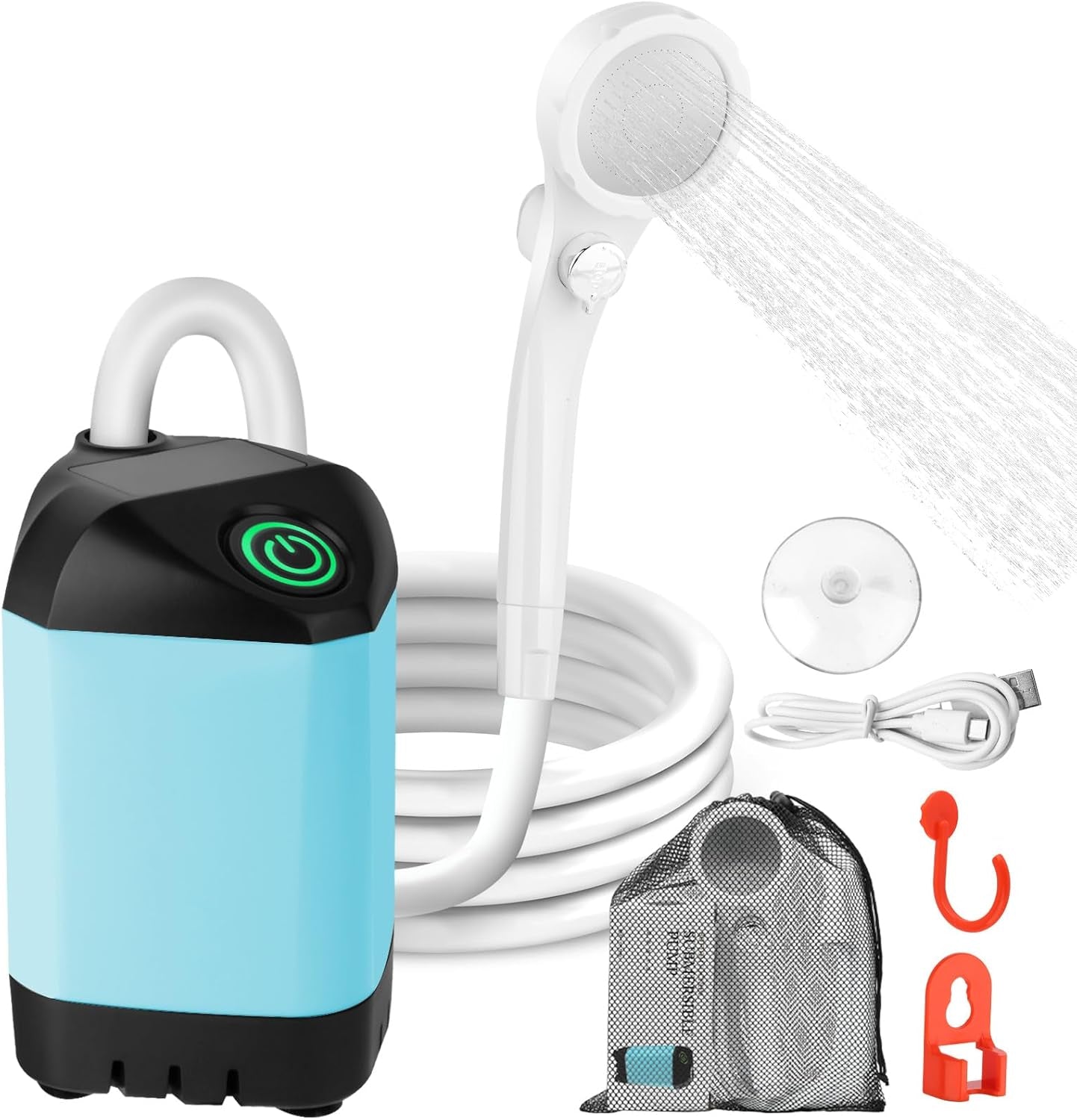 Portable Camping Shower with 7800Mah Battery - 3 Spray Modes, IPX7 Waterproof & Powerful Suction for Indoor, Camping, Beach Travel, RV Life, Pet Bathing, Gardening