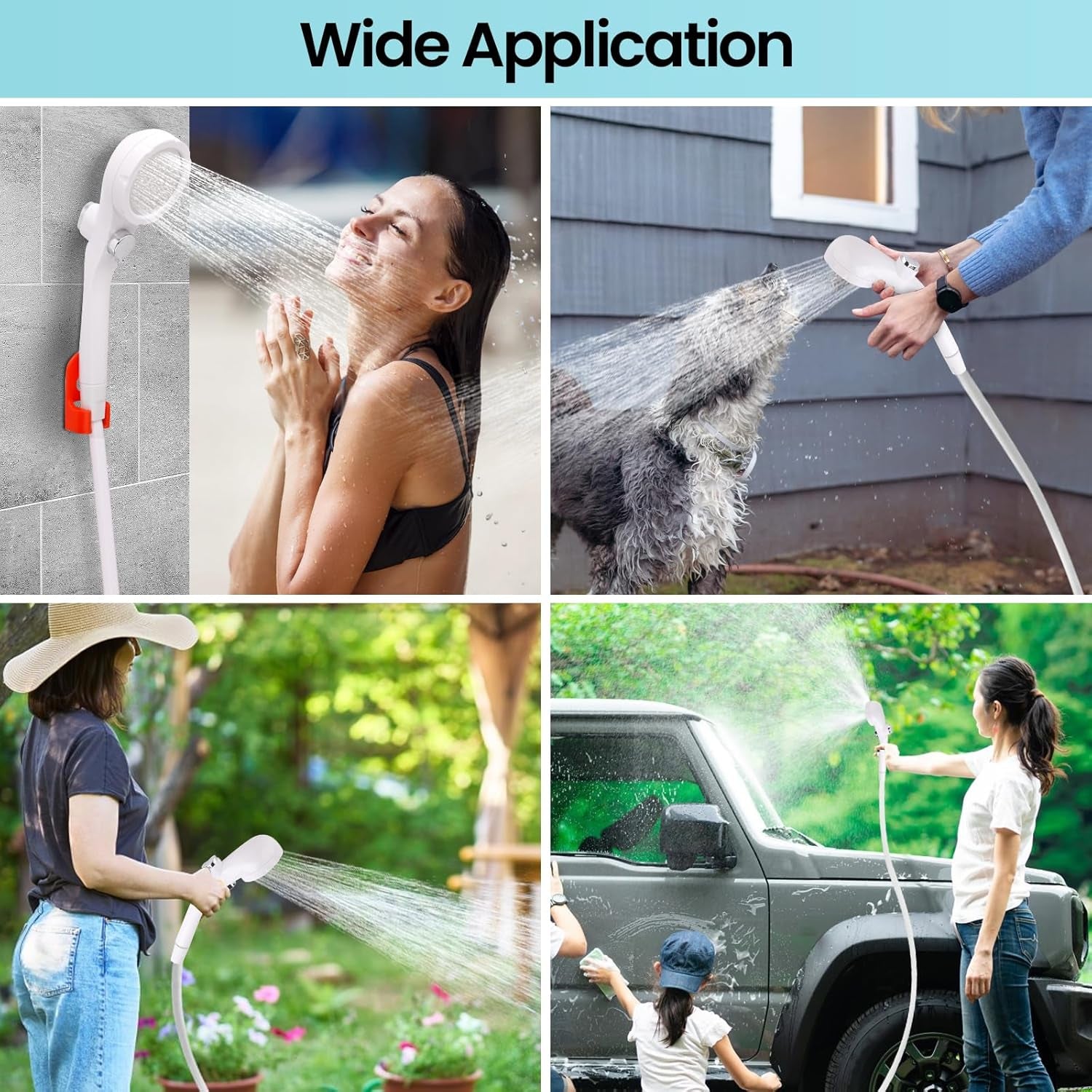 Portable Camping Shower with 7800Mah Battery - 3 Spray Modes, IPX7 Waterproof & Powerful Suction for Indoor, Camping, Beach Travel, RV Life, Pet Bathing, Gardening